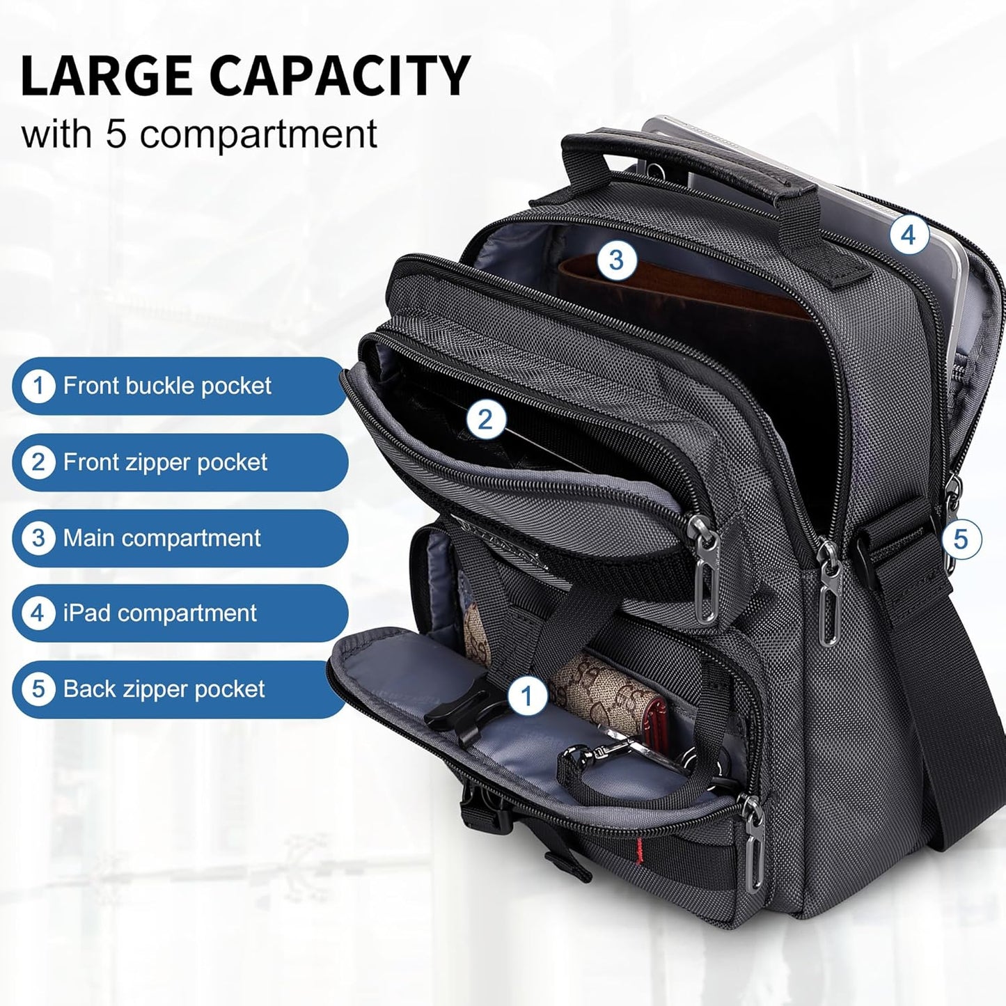 WITZMAN Crossbody Bag for Men Travel Small Shoulder Bags Lightweight Man Purse Messenger Bag for Casual Daliy Work Traveling
