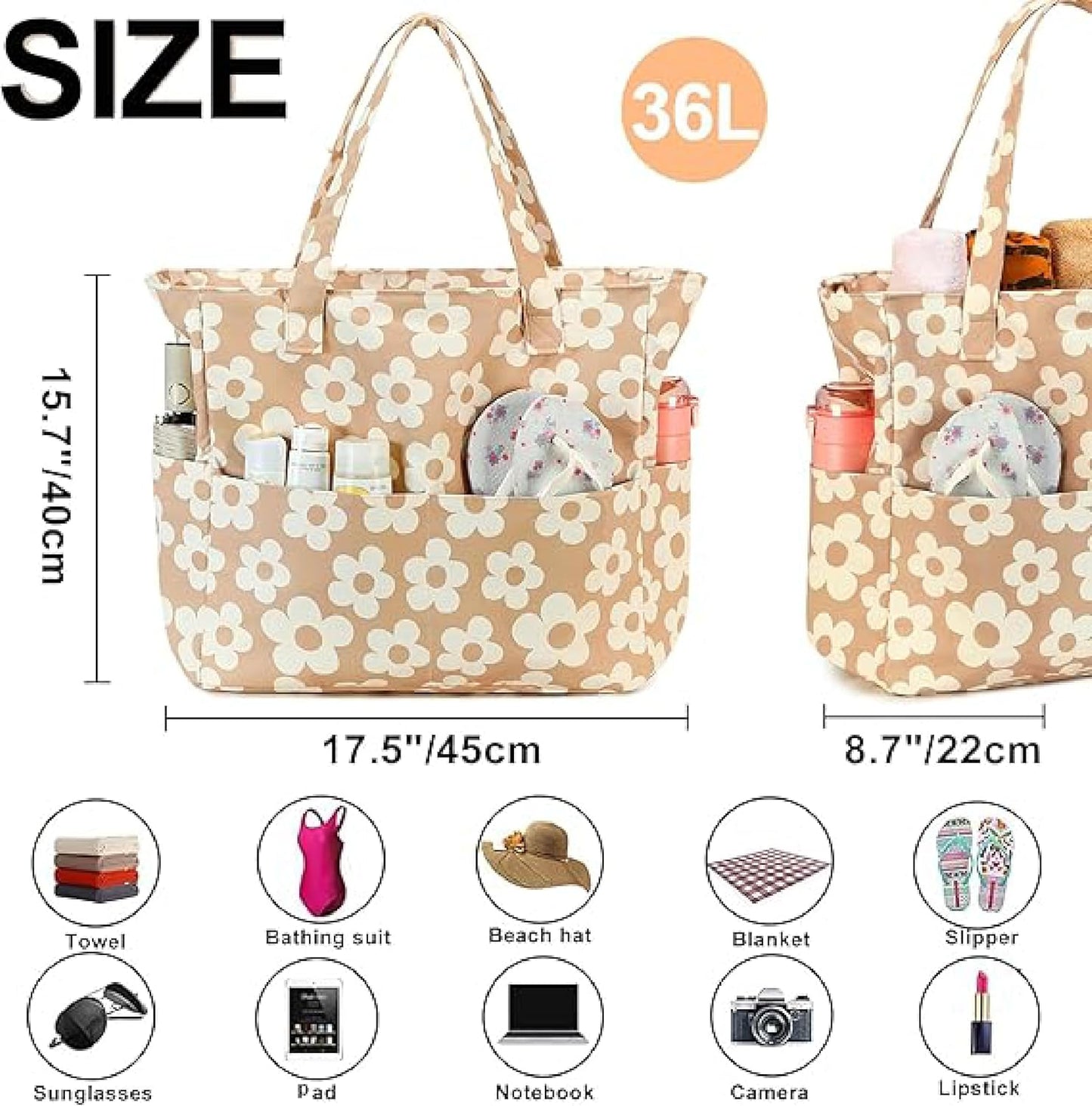 Bluboon Waterproof Beach Tote Pool Bags for Women Ladies Extra Large Carry On Bag With Wet Compartment for Weekender Travel