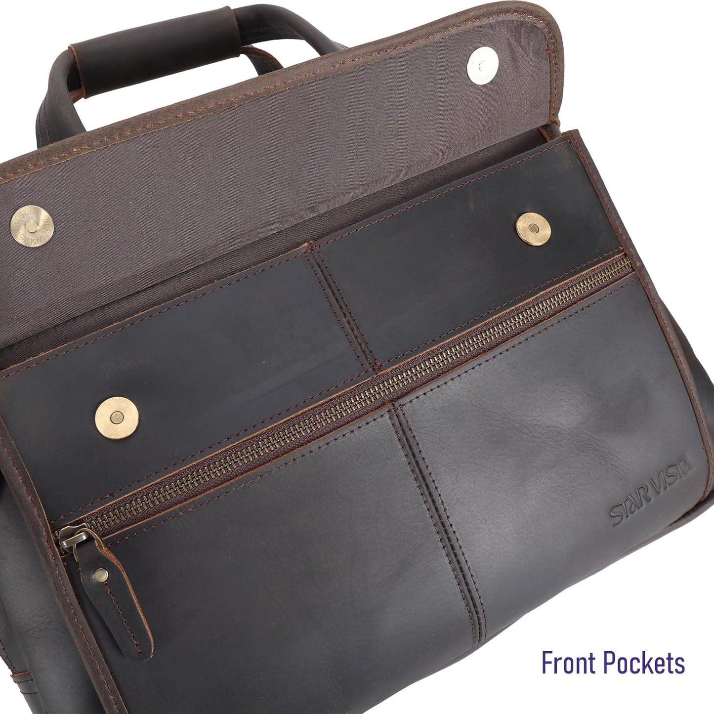 STAR VISTA Scala Pro 16-18" Messenger Bag, Full Grain Leather Briefcase, Triple Compartments, YKK Zippers, Multiple Colors