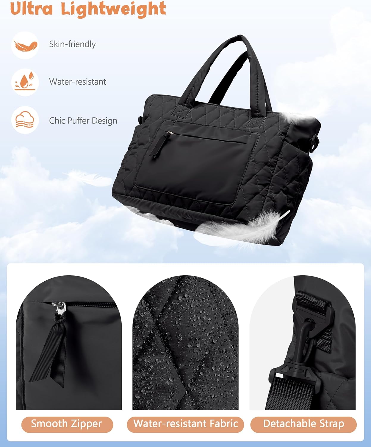 Tote Bag for Women - Puffer Work Tote with Laptop Compartment, Quilted College Shoulder Bag with Zipper for Work