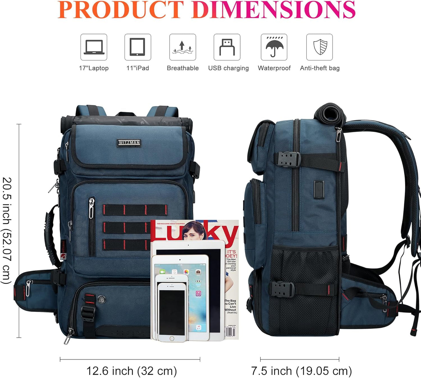 WITZMAN Carry on Travel Backpack for Men Women Airline Approved Convertible Nylon Duffle Backpack