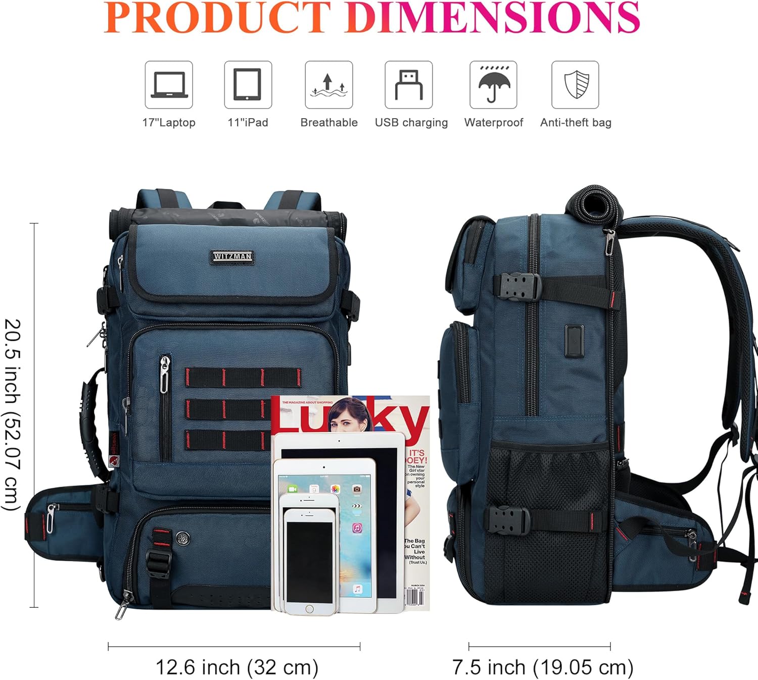 WITZMAN Carry on Travel Backpack for Men Women Airline Approved Convertible Nylon Duffle Backpack