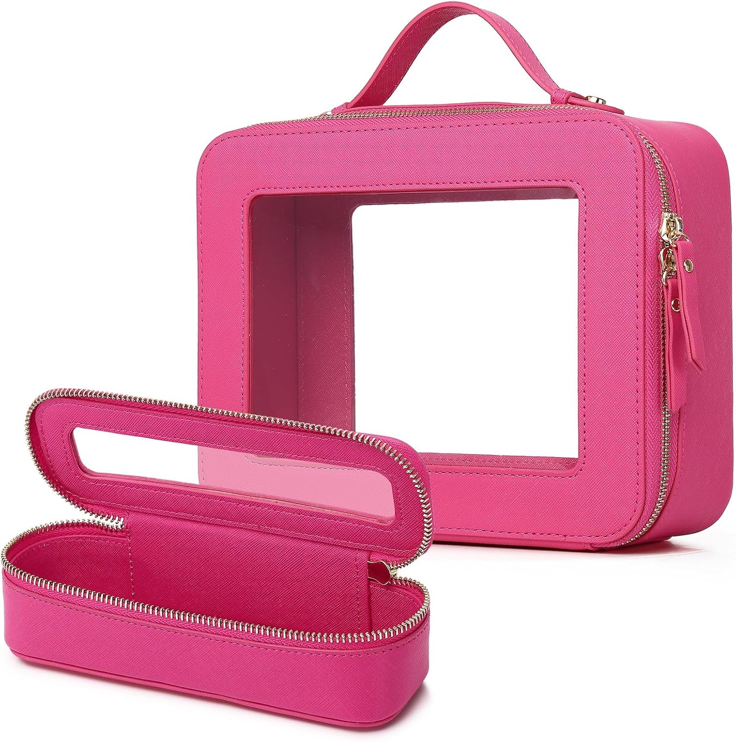 Clear Travel Makeup Bag with Brush Bag Portable Transparent Cosmetic Bag and Toiletry Bag