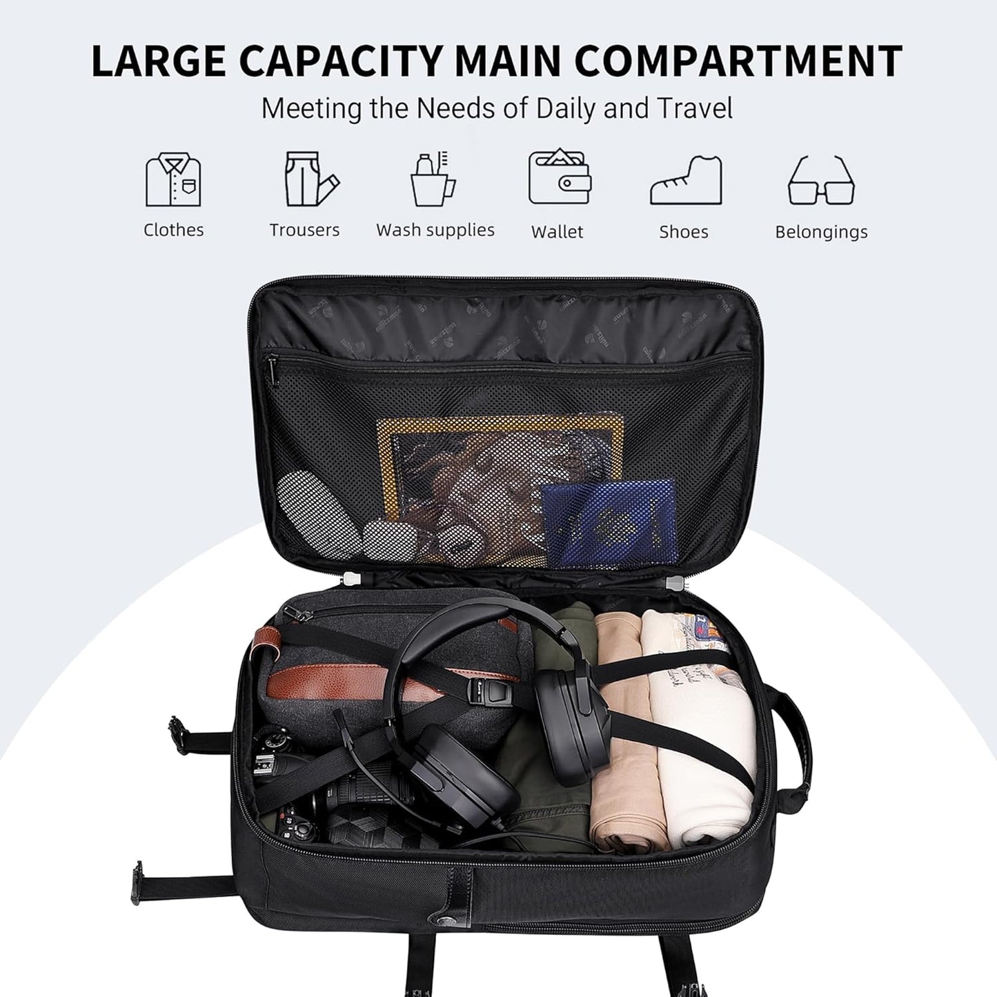 WITZMAN Carry On Travel Backpack for Men Large Convertible 45L Fit 17 Inch Laptop Backpack 3 in 1 Bag for Airline Approved(B688 Black)