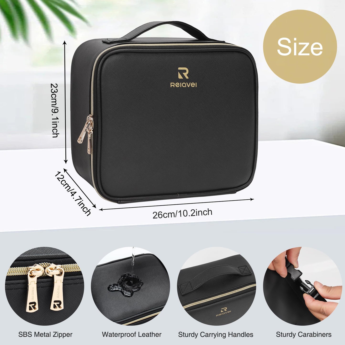 Relavel Travel Makeup Bag With LED Mirror, Cosmetic Train Case with Light up Mirror, Portable