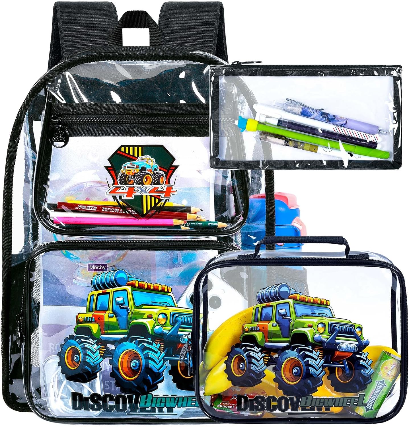 Clear Backpack for Girls and Boys, Kids Transparent Bookbag, 3PCS Cute See Through School Bag for