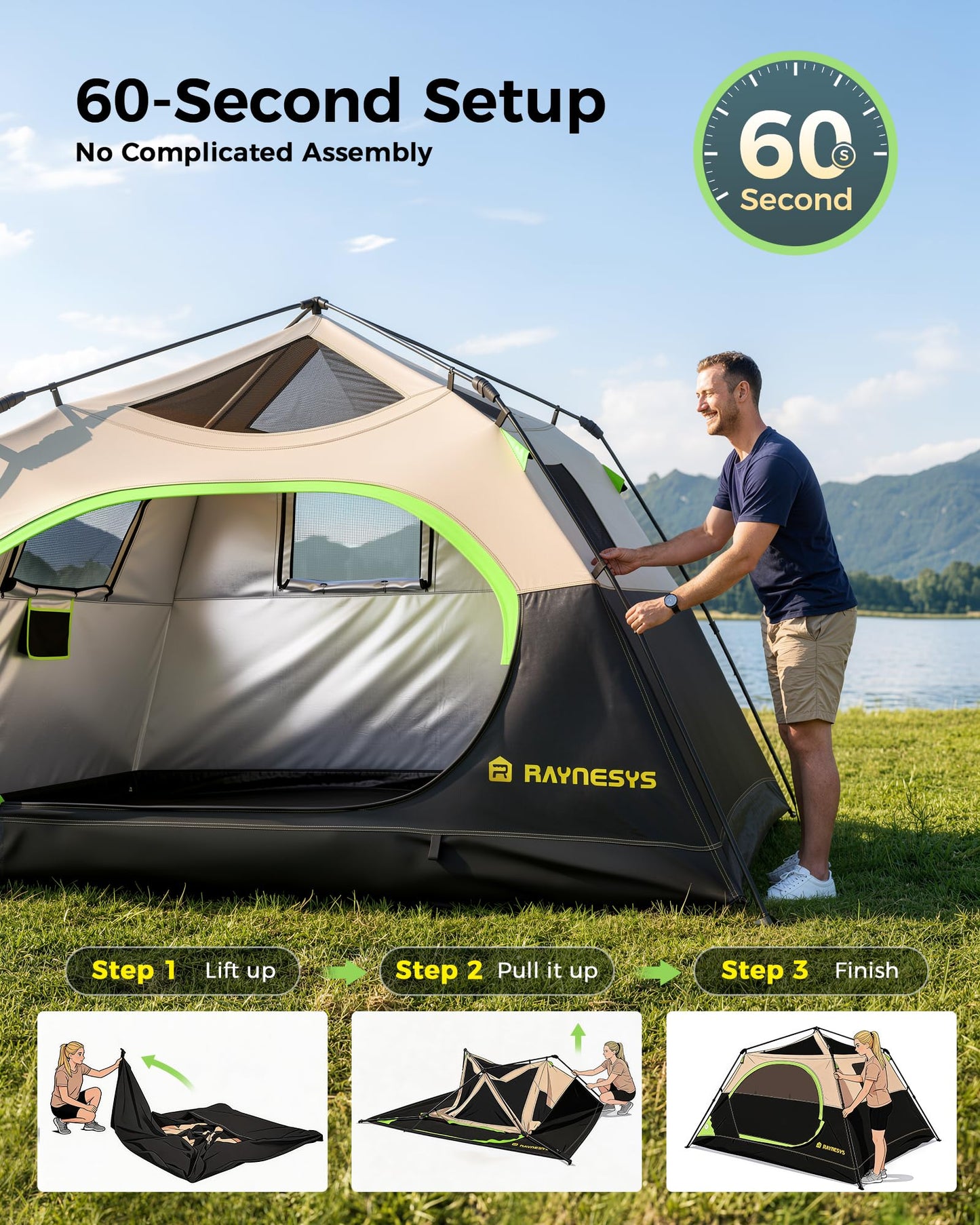 6 Person Camping Tent, Setup in 60 Seconds, Waterproof,Outdoor Camping