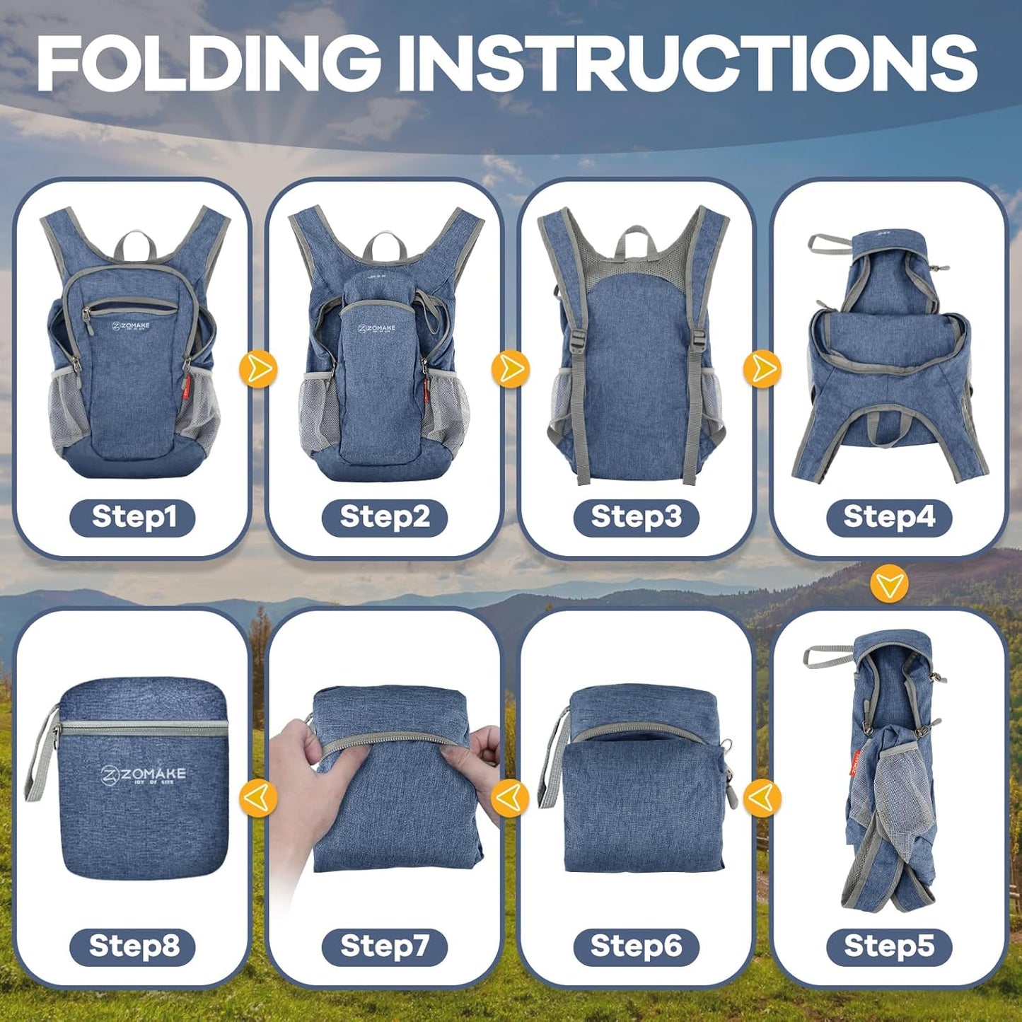 ZOMAKE Ultra Lightweight Packable Backpack 10L,Small Foldable Backpacks Hiking Water Resistant