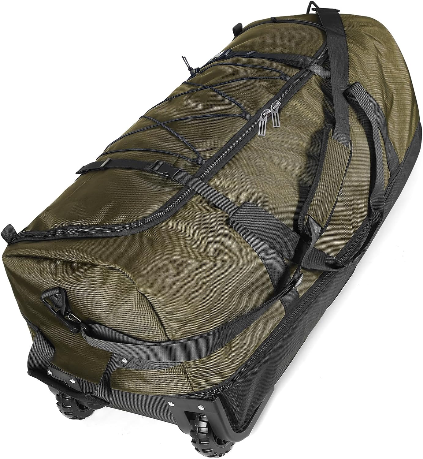 110L Expandable to 140L 32” Foldable Oxford Soft-Sided Rolling Duffle Bag with 2 Heavy-Duty Wheels,3 Large Compartments,Adjustable Shoulder Strap and Attached Organizer Pouch,Green