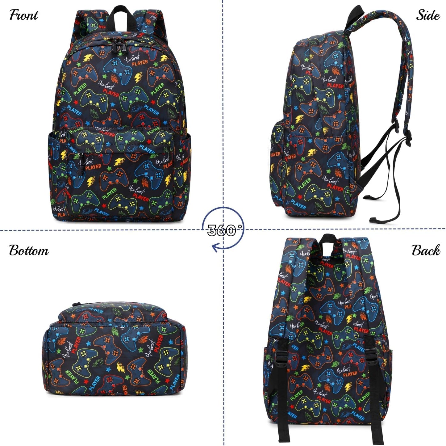 Backpack For Boy Elementary School Bookbag Durable Kid's Backpack Lightweight Travel Daypack (Black)