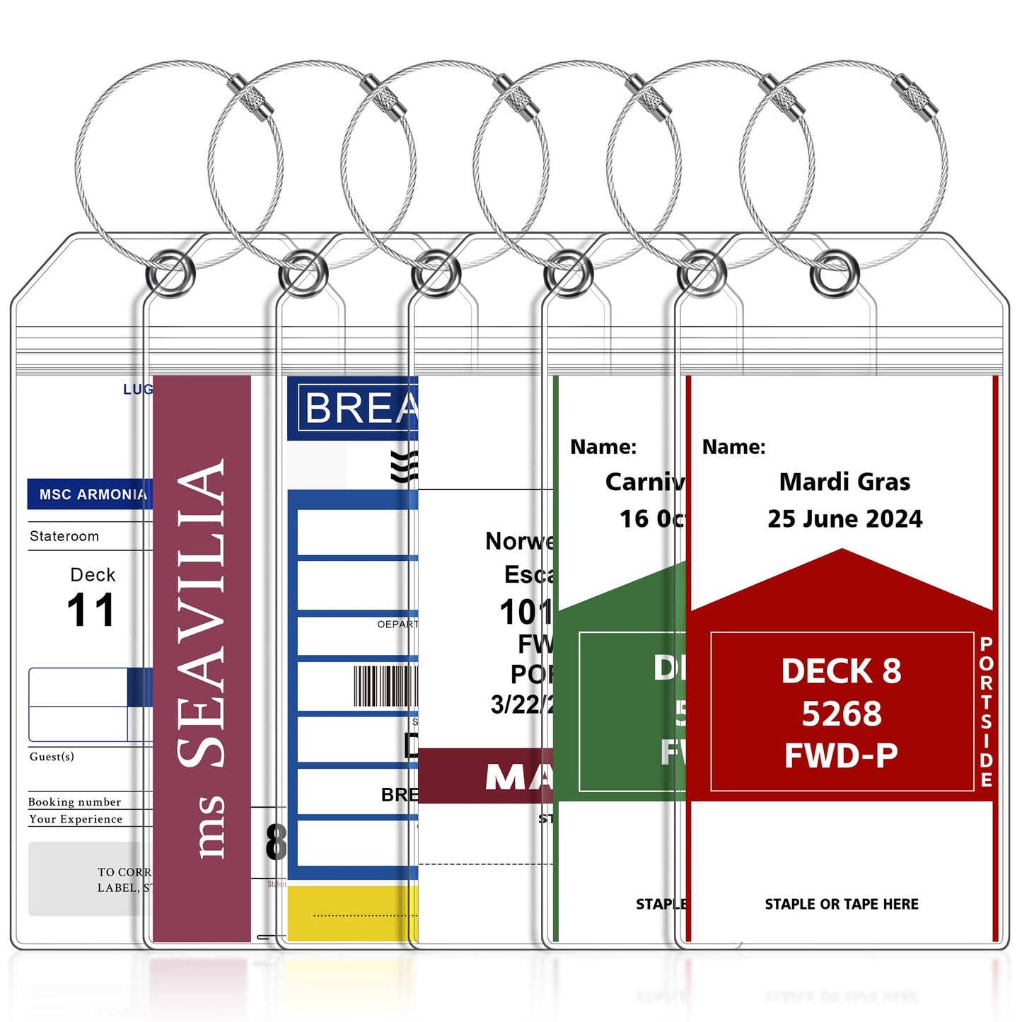 6 Pack Luggage Tags Travel Essentials & Cruise Essentials for NCL, Princess, Carnival, Royal