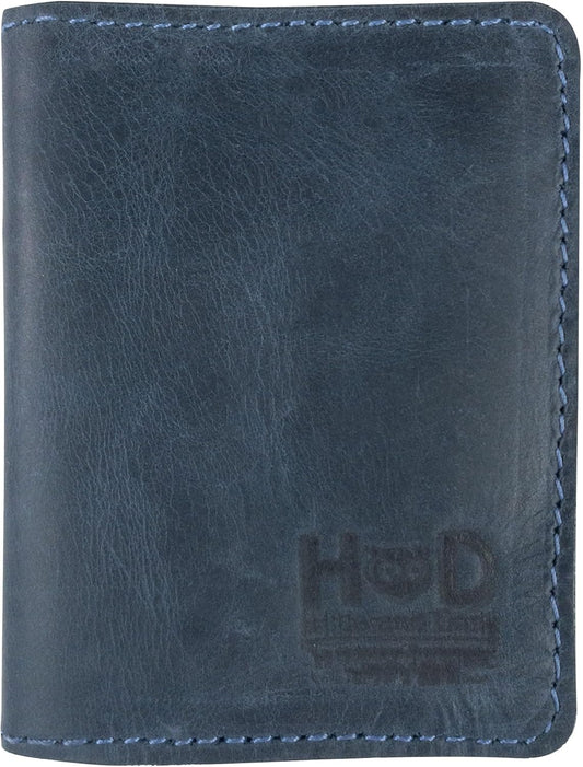 Hide & Drink, Bifold Wallet, Slim Card Holder, Minimalist Traveler Wallet, Vintage Front Pocket Wallet, Full Grain Leather, Handmade, Slate Blue