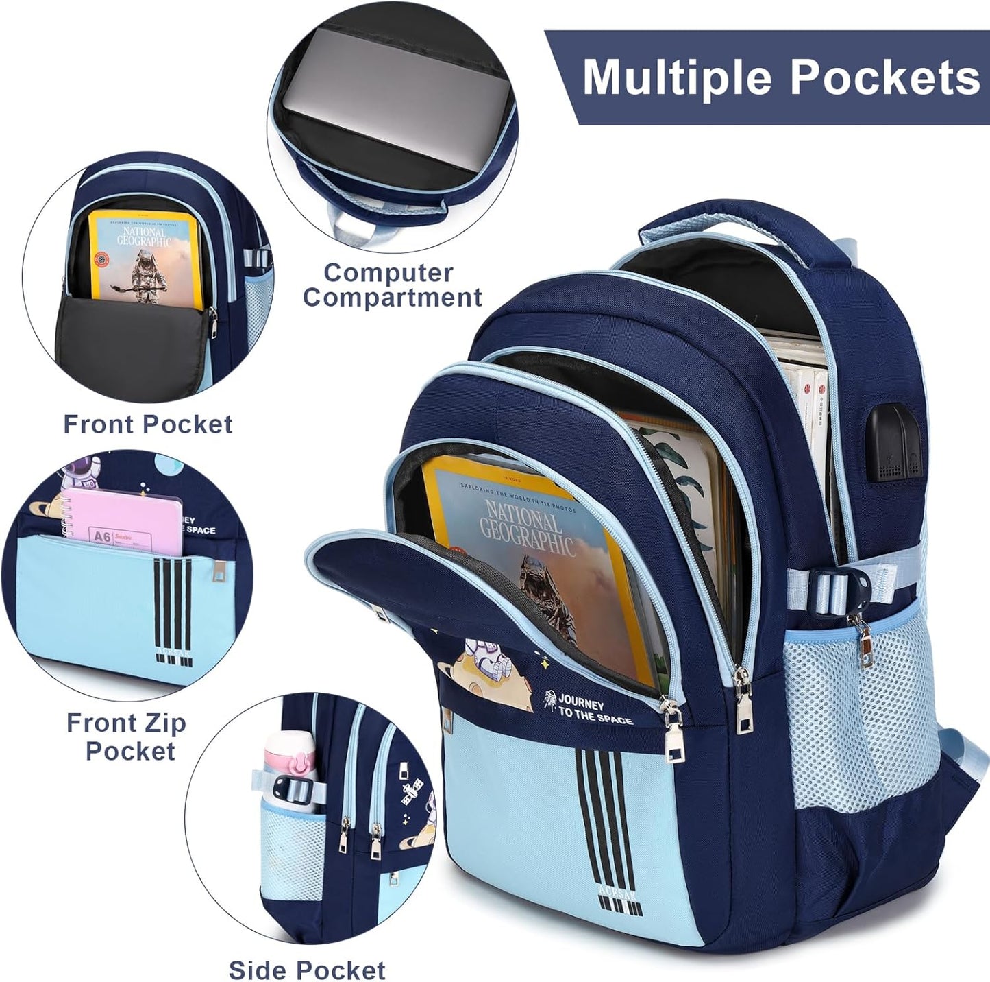 Backpack for Boys - Boy Backpack Schoolbag for Boys Kids Children Teens Girls Elementary Middle School Bags, Waterproof Lightweight Kids Bookbag Backpacks Casual Daypack with Lunch Bag Set