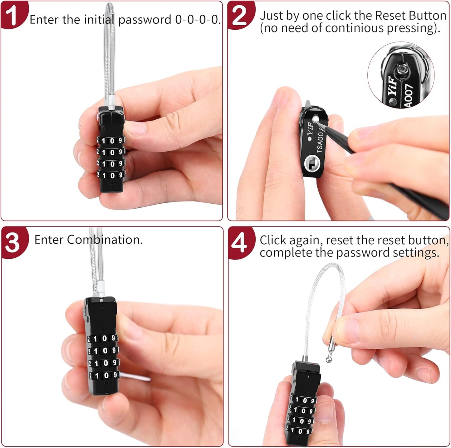 TSA Accepted Locks for Luggage, 2 Pack Combination Travel Steel Cable Lock, Re-settable 4 Digit Padlocks with Inspection Indicator, Alloy Body Keyless Padlock for Lockers, Backpacks, Bags - Black
