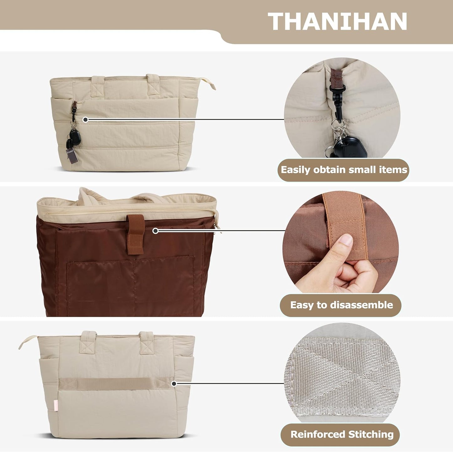 Tote Bag for Women ，Travel Puffy Tote Bag For Women，Puffer Work Tote Handbag、Shoulder Bag Handbag for Travel, Work, Gym