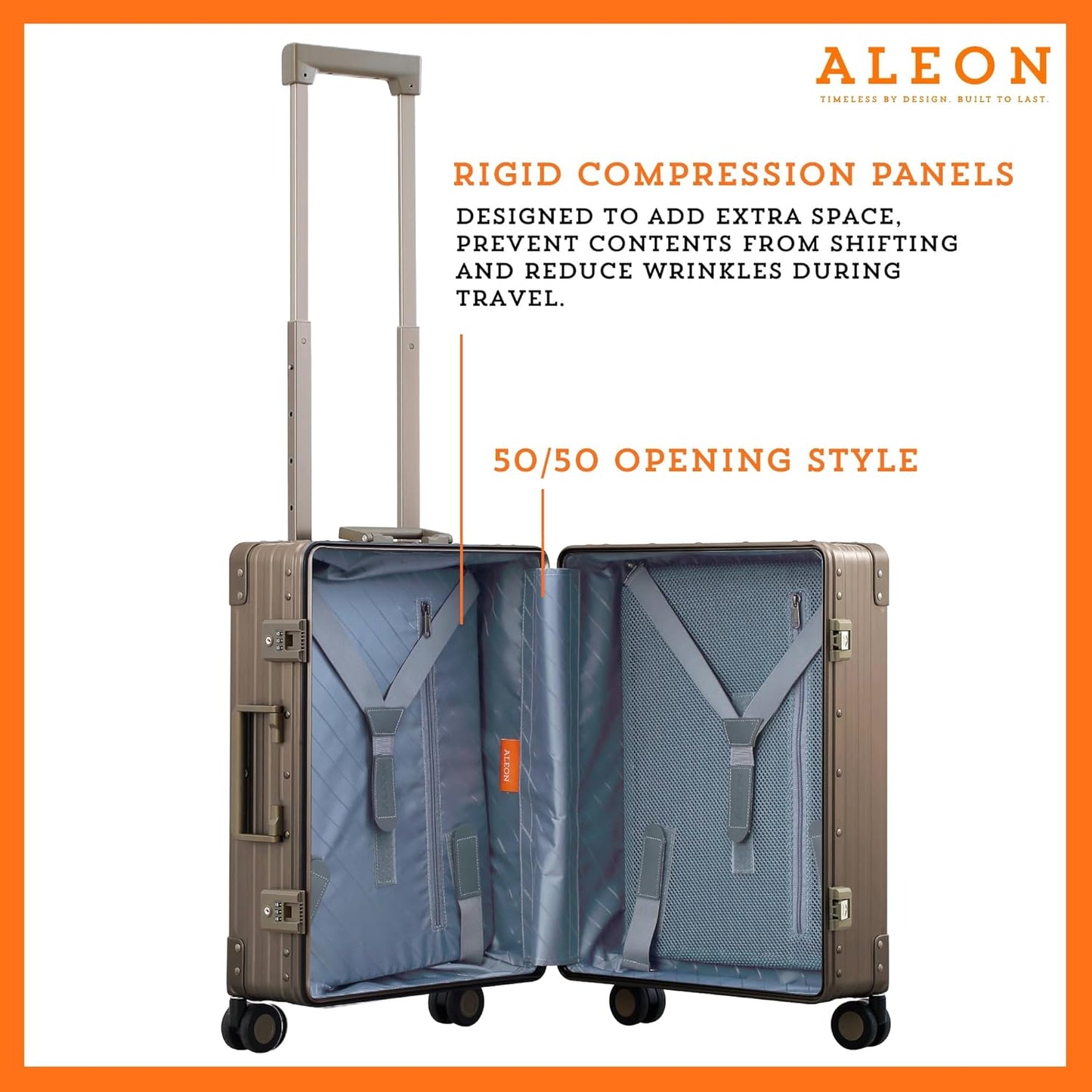 Aleon All Aluminum Lightweight Carry-On Luggage - Hardside Carry-On Suitcase, TSA Approved, Hard Shell Suitcase for Travel, Airline Approved 21 Inch Hard Spinner Wheels Luggage (Bronze)