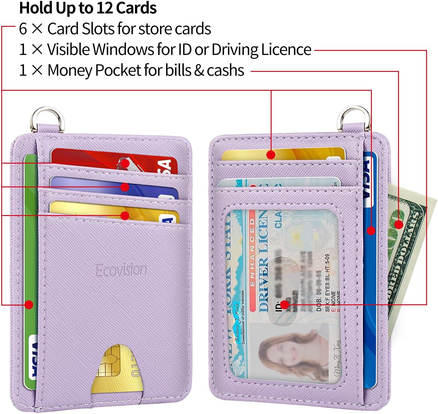 EcoVision Slim Minimalist Front Pocket Wallet, RFID Blocking Credit Card Holder Wallet with Detachable D-Shackle for Men Women