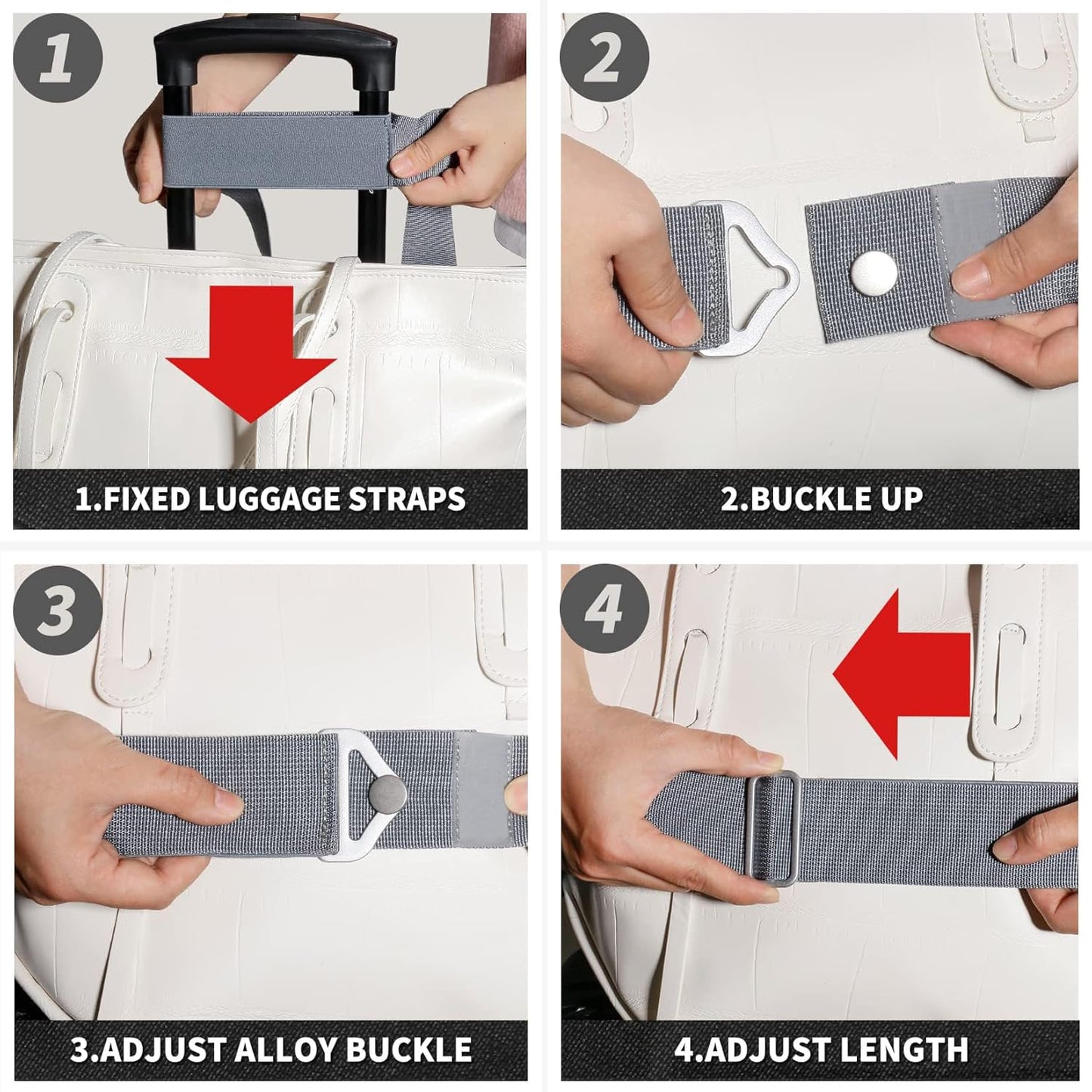 TOOVREN 2-in-1 Luggage Straps Add a Bag Bungees Travel Belt for Luggage Strap for Backpack Attachment Over Handle Carry On Bag Adjustable Elastic Suitcases Belt Travel Accessories Gray
