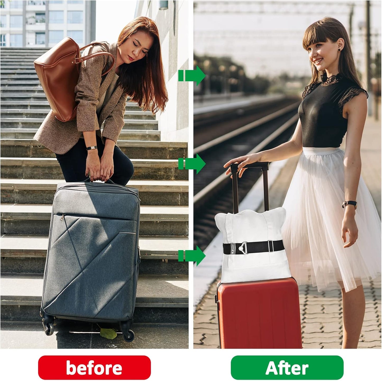 2-in-1 Travel Belt Luggage Straps Over Handle for Carry On Bag,ZZM Elastic Add a Bag Bungees Luggage Belt Suitcases Adjustable with Alloy Buckle, Hands-Free for Airport,Trip (Black)
