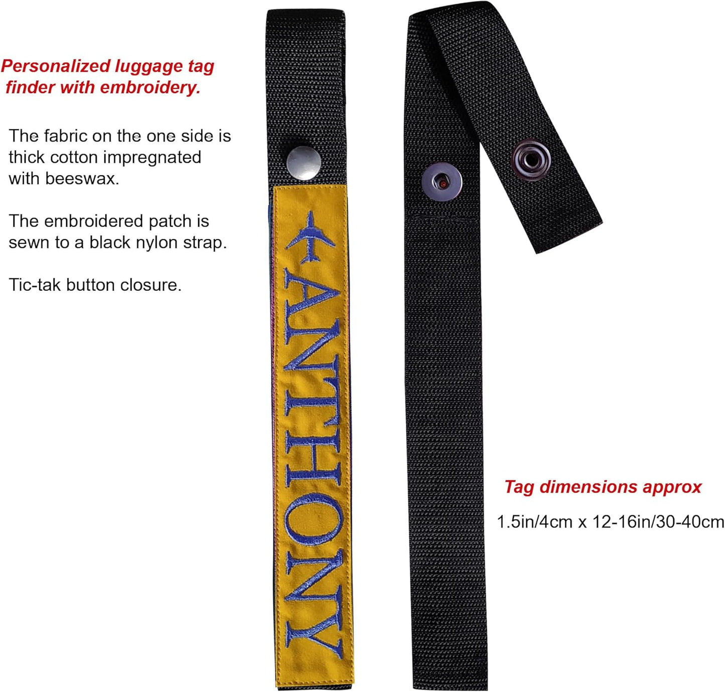Personalized Luggage Handle Tag Finder | Custom Embroidered Icon Monograms or Short Text ID Tag | Cover Identifier Marker for Suitcase or Bag | Accessories for Travel by ACORD EU (Yellow Tag)