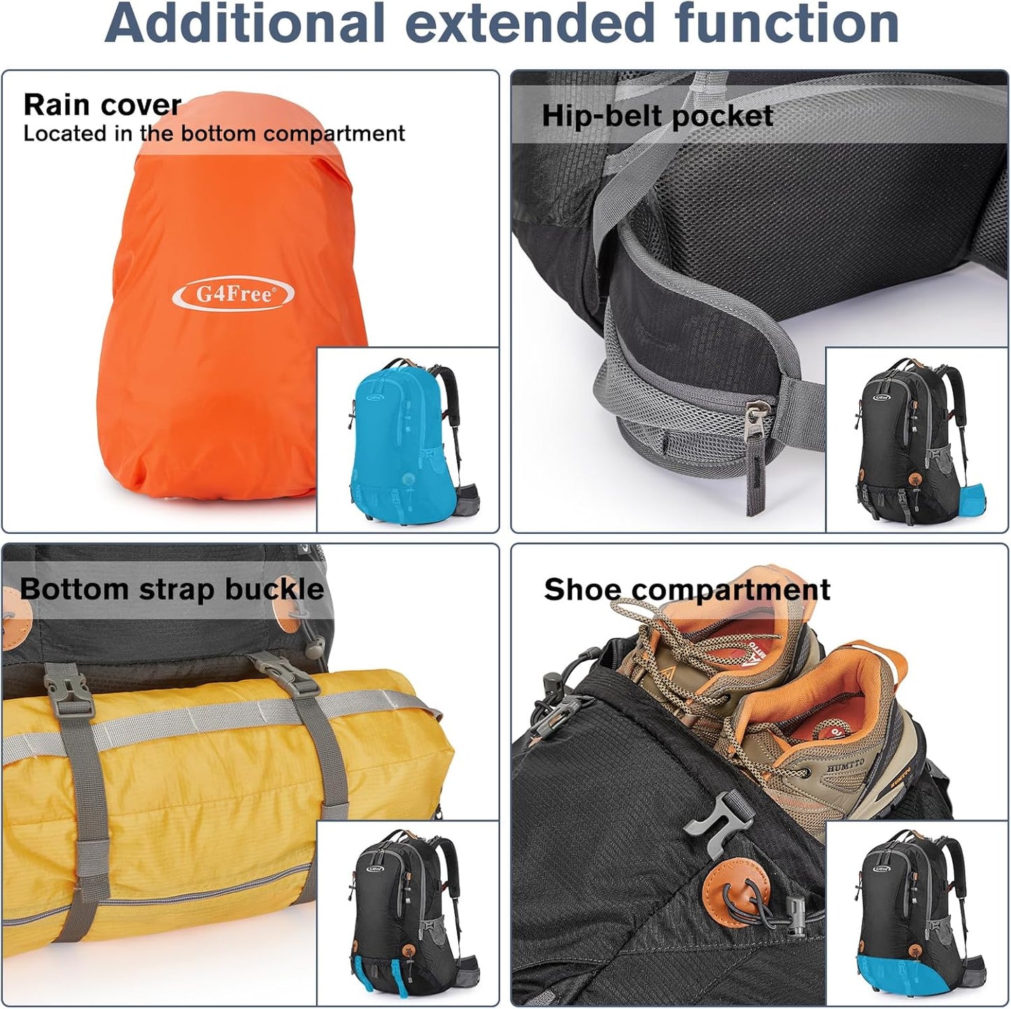 G4Free 50L Hiking Backpack Waterproof Daypack Outdoor Camping Climbing Backpack with Rain Cover for