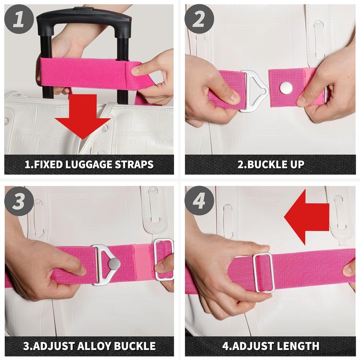 TOOVREN 2-in-1 Luggage Straps Add a Bag Bungees Travel Belt for Luggage Strap for Backpack Attachment Over Handle Carry On Bag Adjustable Elastic Suitcases Belt Travel Accessories Rose