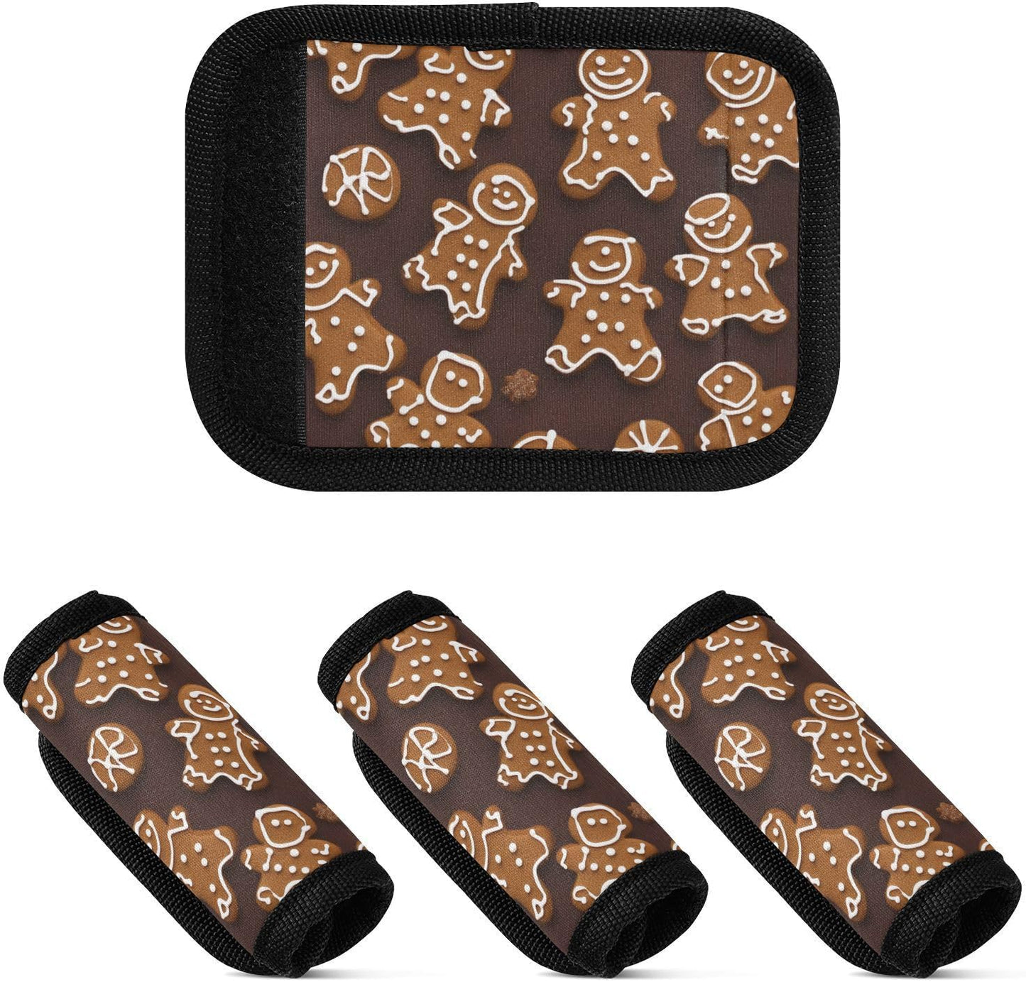 Brown Christmas Gingerbread Man 2 Pack Luggage Handle Wraps Covers for Suitcase Identifiers Bag Tags Travel Accessories