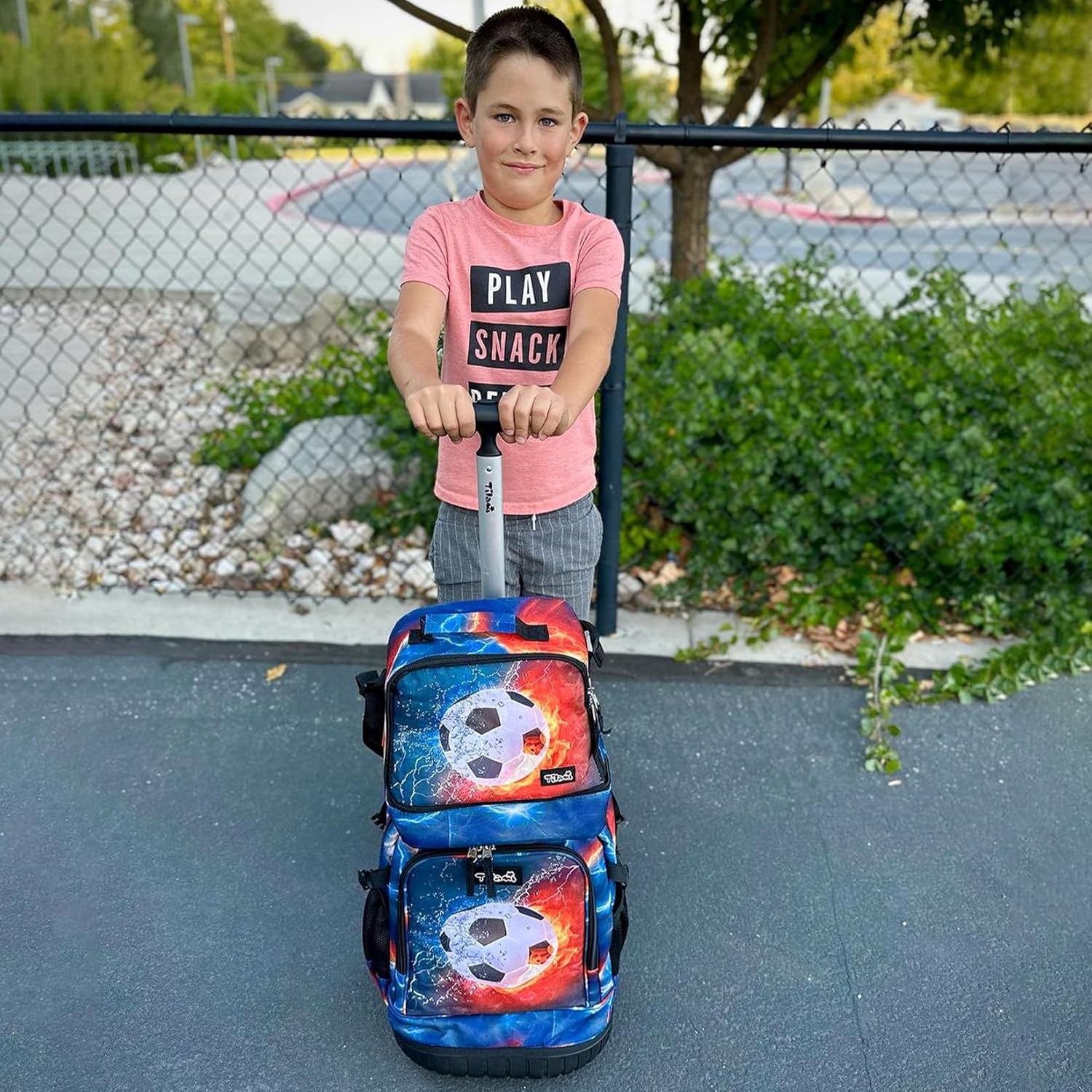 Tilami Rolling Backpack 19 inch with Lunch Bag Wheeled Laptop Backpack (Football)
