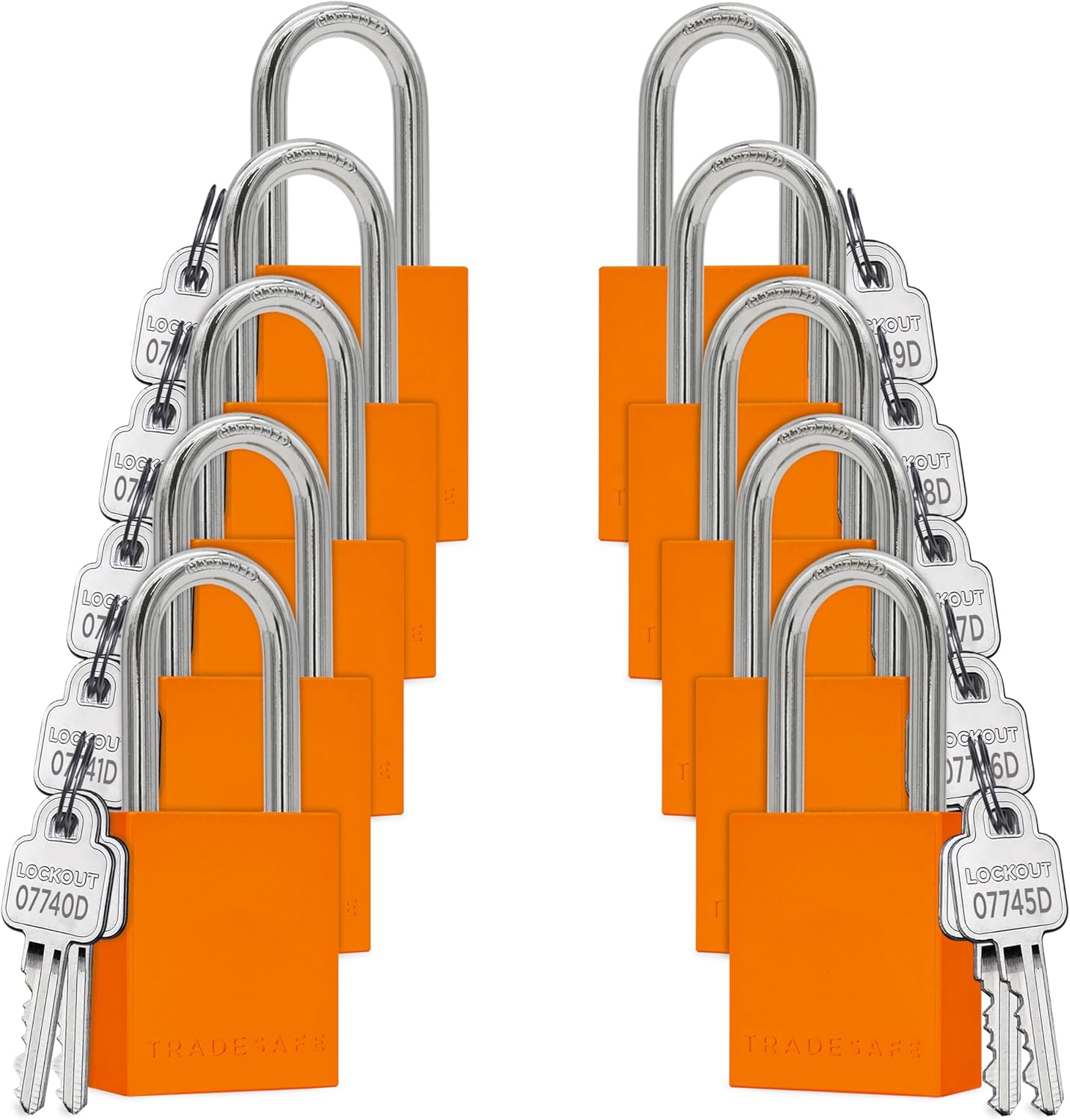 TRADESAFE Lockout Tagout Locks Set - 10 Orange Aluminum Loto Locks, Keyed Different Lock Out Tag Out Padlocks, 2 Keys Per Lockout Padlock, OSHA Compliant