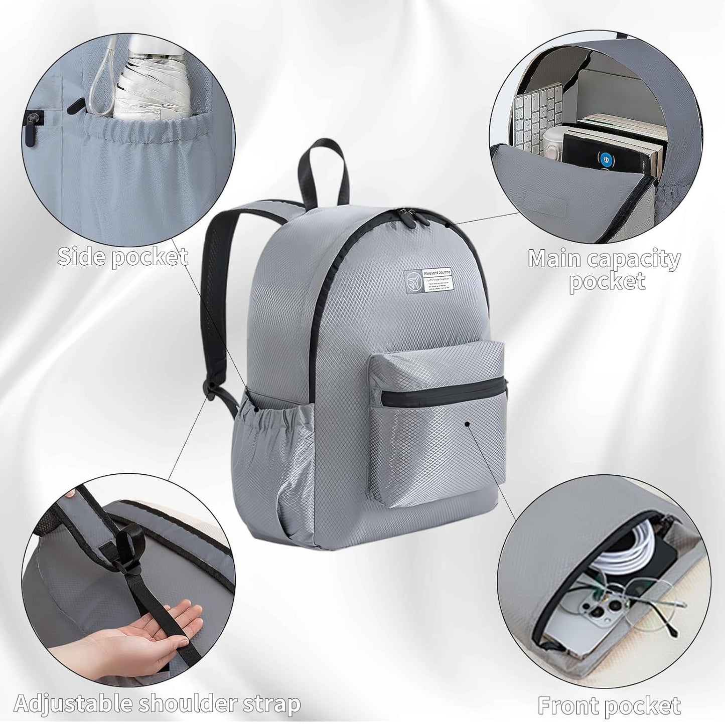Lightweight Packable Backpack 15L Foldable Hiking Backpacks Men &Women Daypack for Travel (Grey)