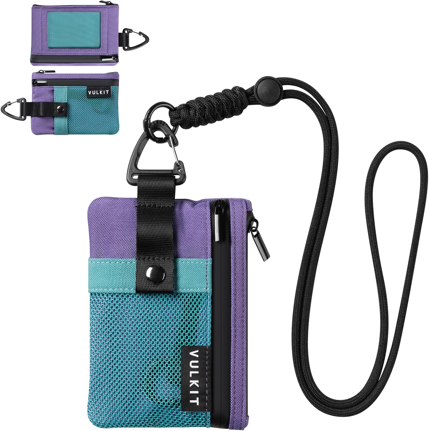 VULKIT Slim Wallet with ID Window, Small RFID Blocking Card holder Water Resistant Zip Wallet with