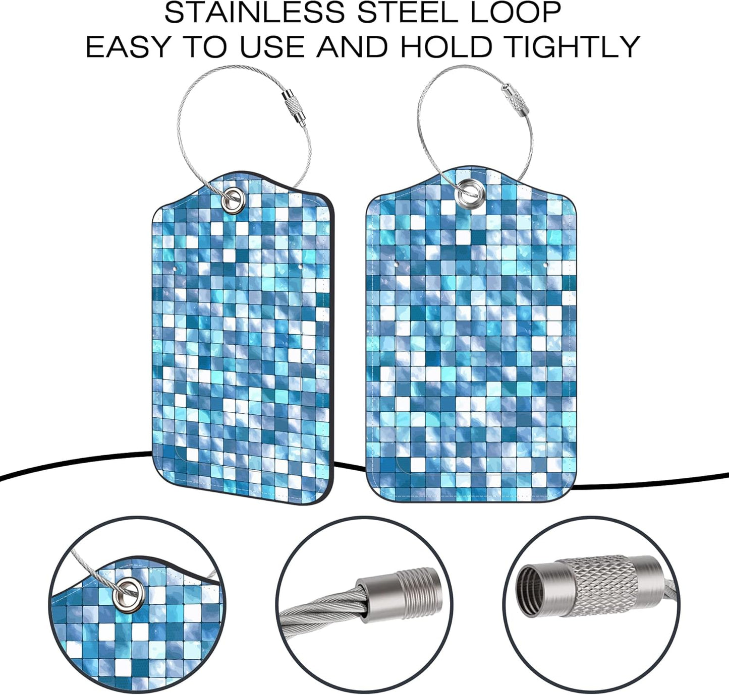 2 Pack Luggage Tags for Suitcase,Abstract Squares PU Leather Idea Baggage Tag with Name Labels Privacy Cover Metal Ring Men and Women Travel Cruise Labels