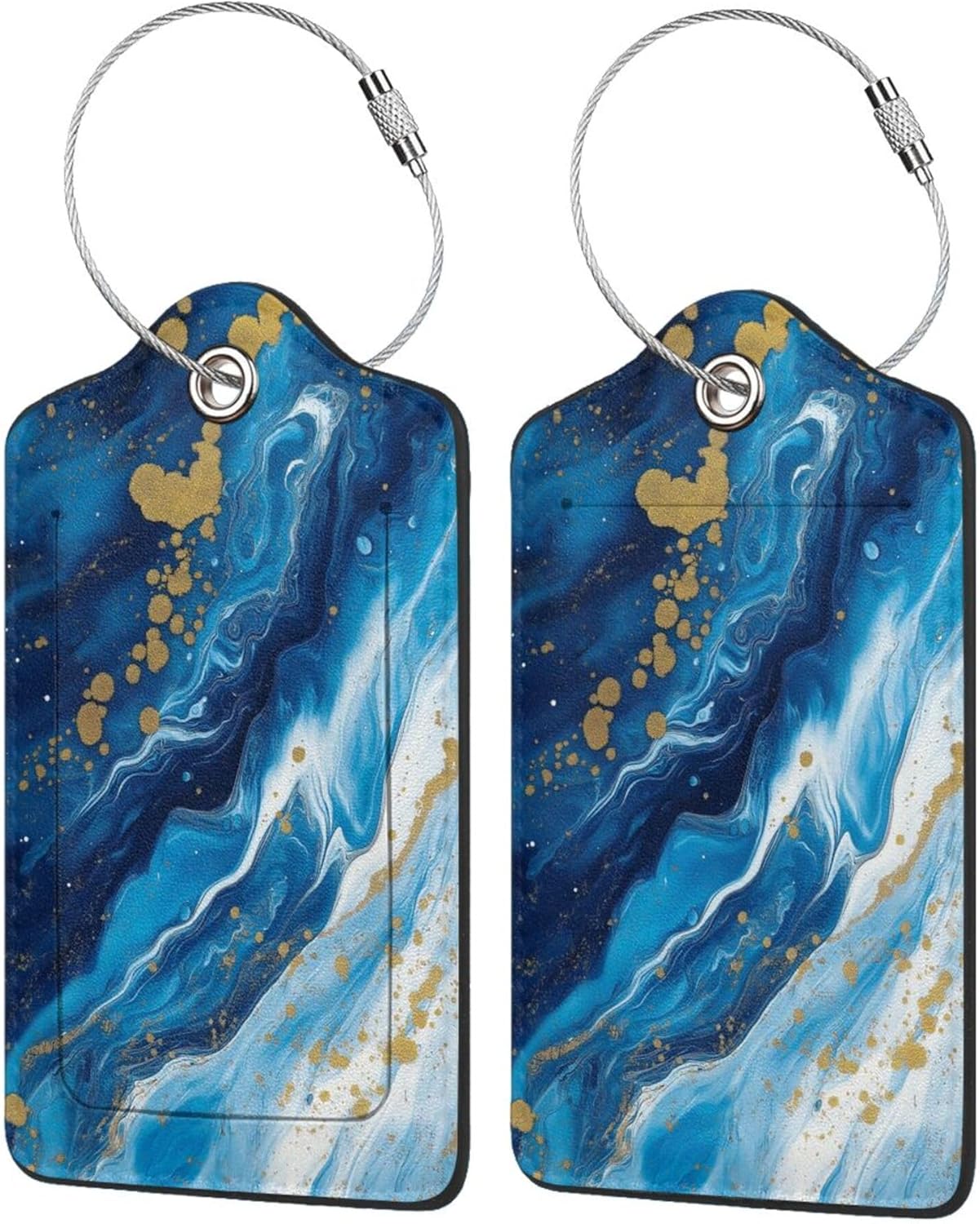 2 Pack Luggage Tag for Suitcase, Cute Unique Leather Suitcase Tags Identifiers with Privacy Name Address Labels & Durable Steel Loop for Women Men Travel