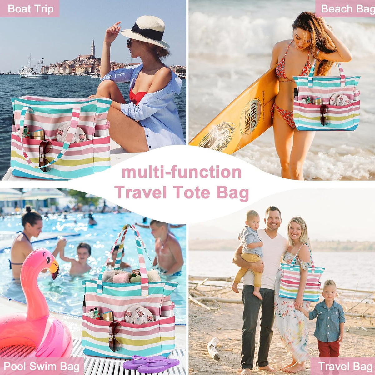 LEDAOU Beach Bag Waterproof Sandproof Women Tote Bag Pool Bag with Zipper for Gym Grocery Travel
