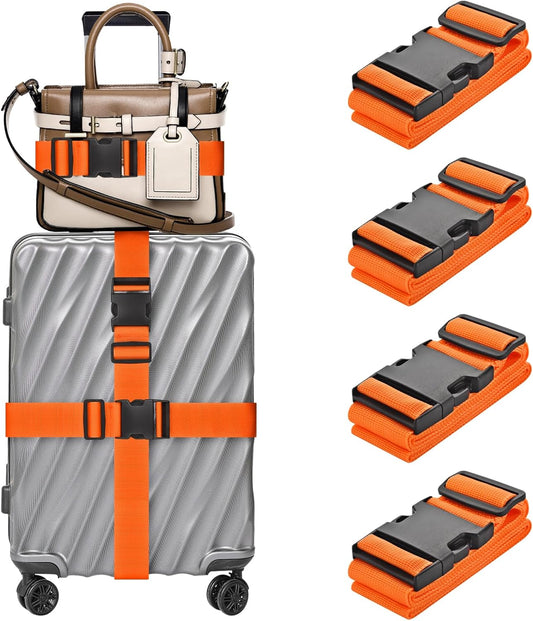 4 Pack Luggage Straps for Suitcases TSA Approved, Travel Belt, Suitcase Strap, by Hiuysid (Orange)