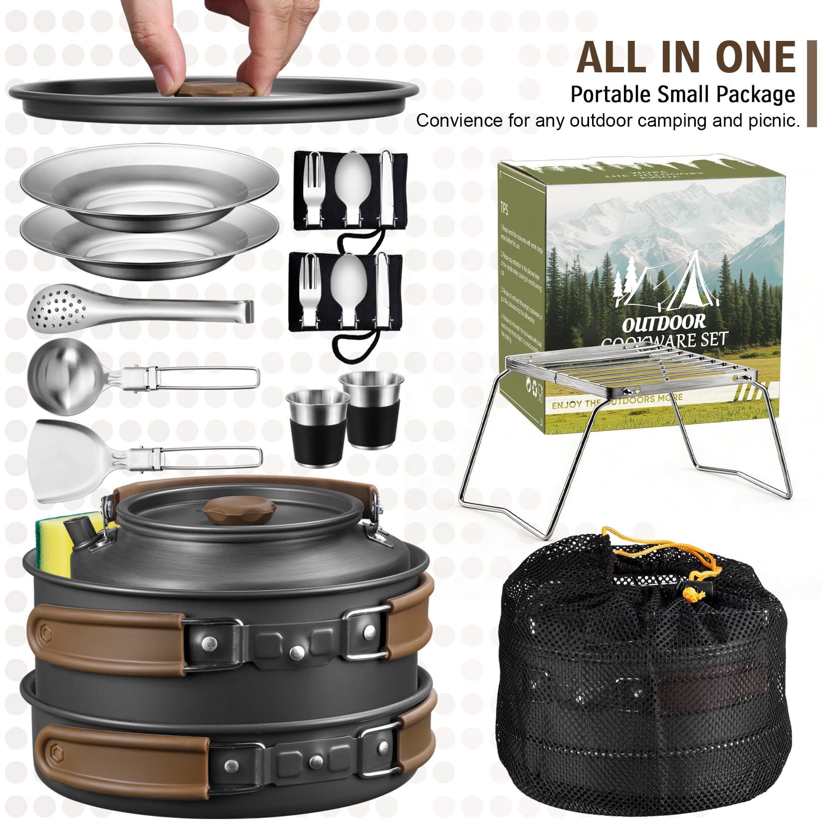 18Pcs Camping Cookware Cooking Set, Joyfair Camp Mess Kit with Utensils