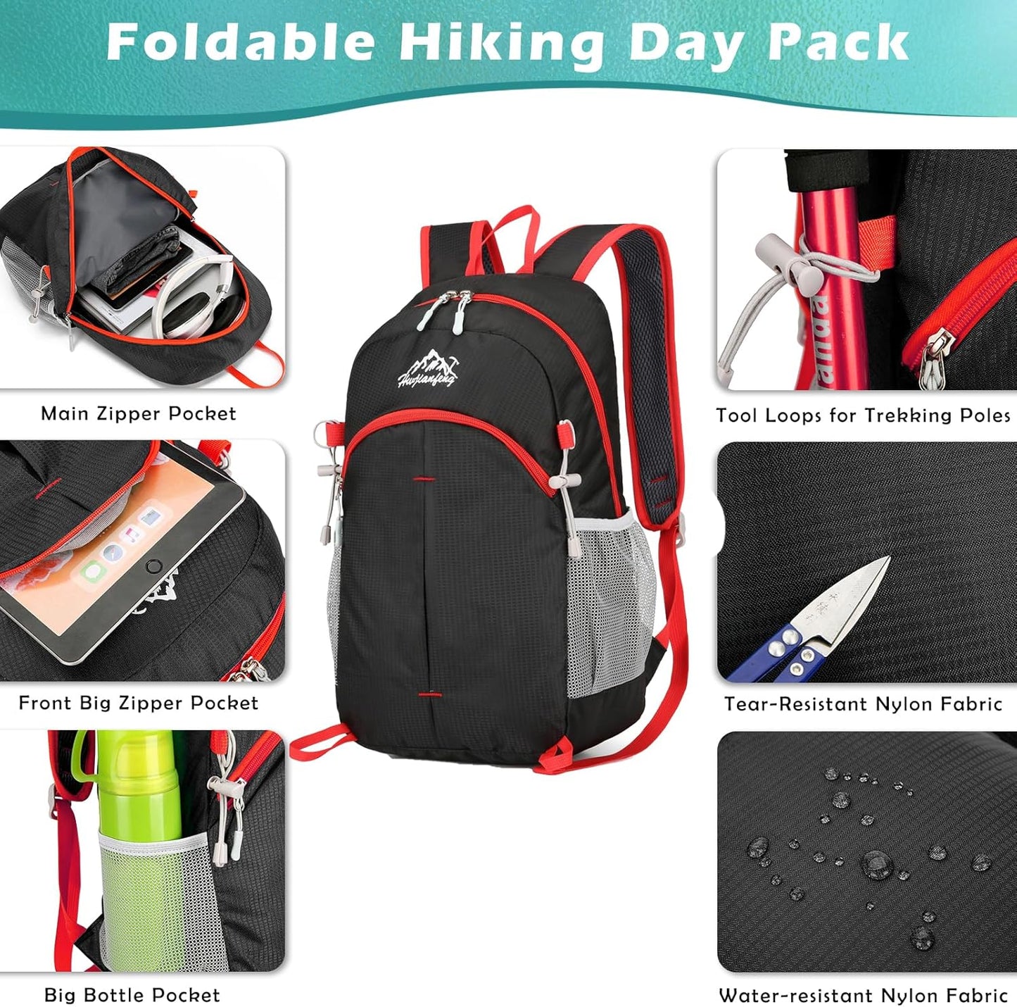 20L Small Hiking Backpack, Lightweight Foldable Daypack Water-resistant Travel Camping Packable Backpack