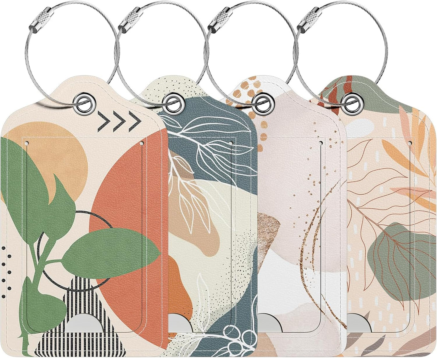 4 Pack PU Leather Luggage Tags for Suitcase, Travel Cruise Luggage Tag with Privacy Flap, Name ID Label and Metal Loop for Women Men Baggage Handbag School Bag Backpack, Green Marble