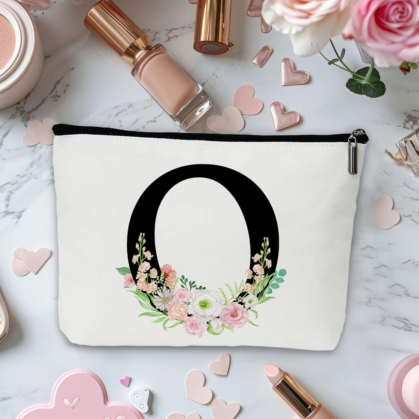Personalized Letter O Makeup Bag for Women, Birthday Gifts for Mom, Small Zipper Pouch for Purse, Christmas Bridesmaid Friendship Gifts for Sister Daughter, Girls Weekend Gifts for Women-A15