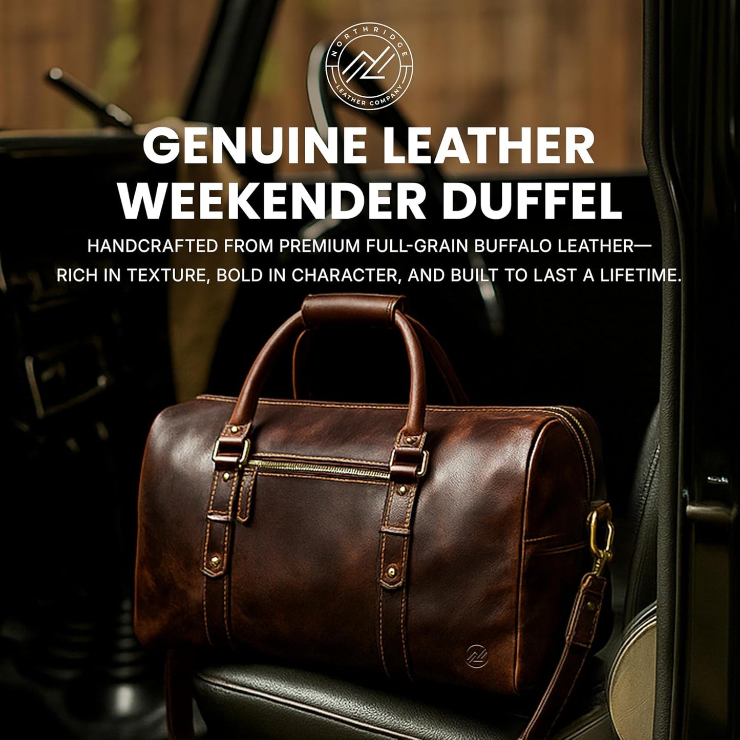 Premium Full-Grain Leather Duffle Bag for Men & Women | 20-Inch Handcrafted TSA Approved Carry-On Weekender Travel Bag with Multiple Pockets & Compartments by Northridge Leather (Antique Brown)