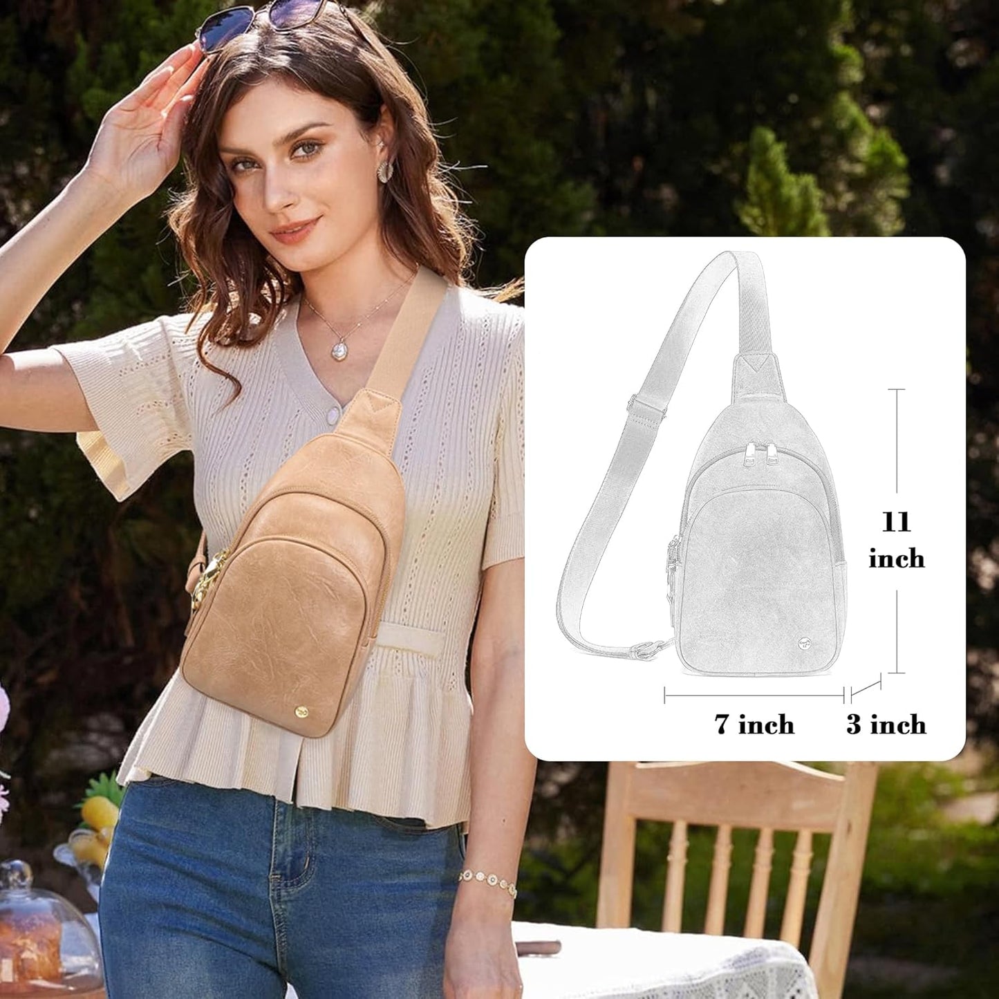 INICAT Crossbody Sling Bags Travel Cross Body Purses Faux Leather Fanny Packs Chest Bag for Women