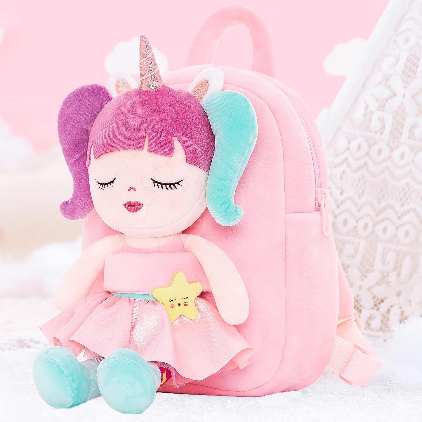 Lazada Girls Backpack with Doll Toddler Toys Baby Girls Gifts Rag Dolls 9.5“