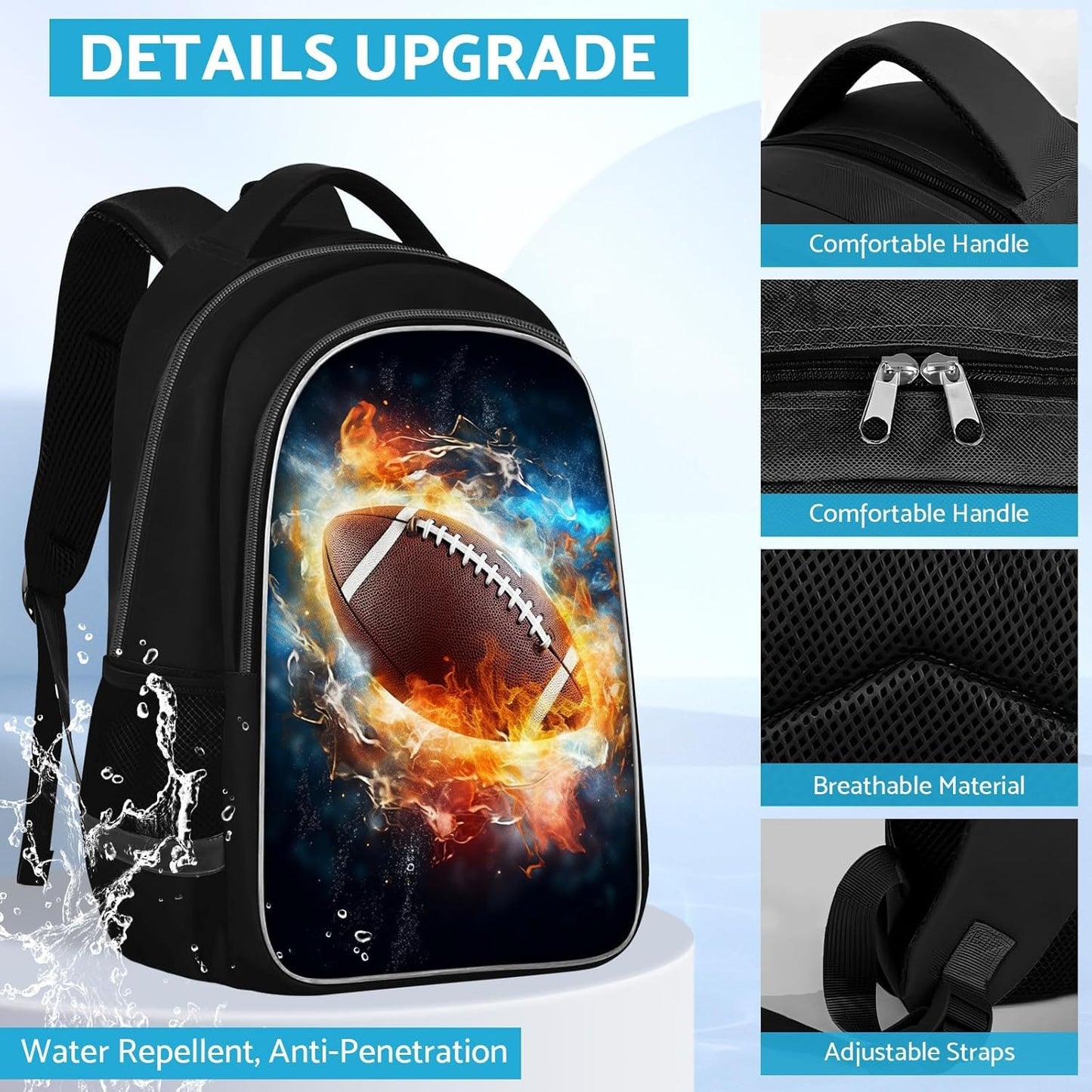 School Backpack for Boys - American Football Boys Backpack for Kids Children Teens Elementary Middle School - Students Bag for Ages 6-18,17″Bookbag Multifunctional Large Capacity