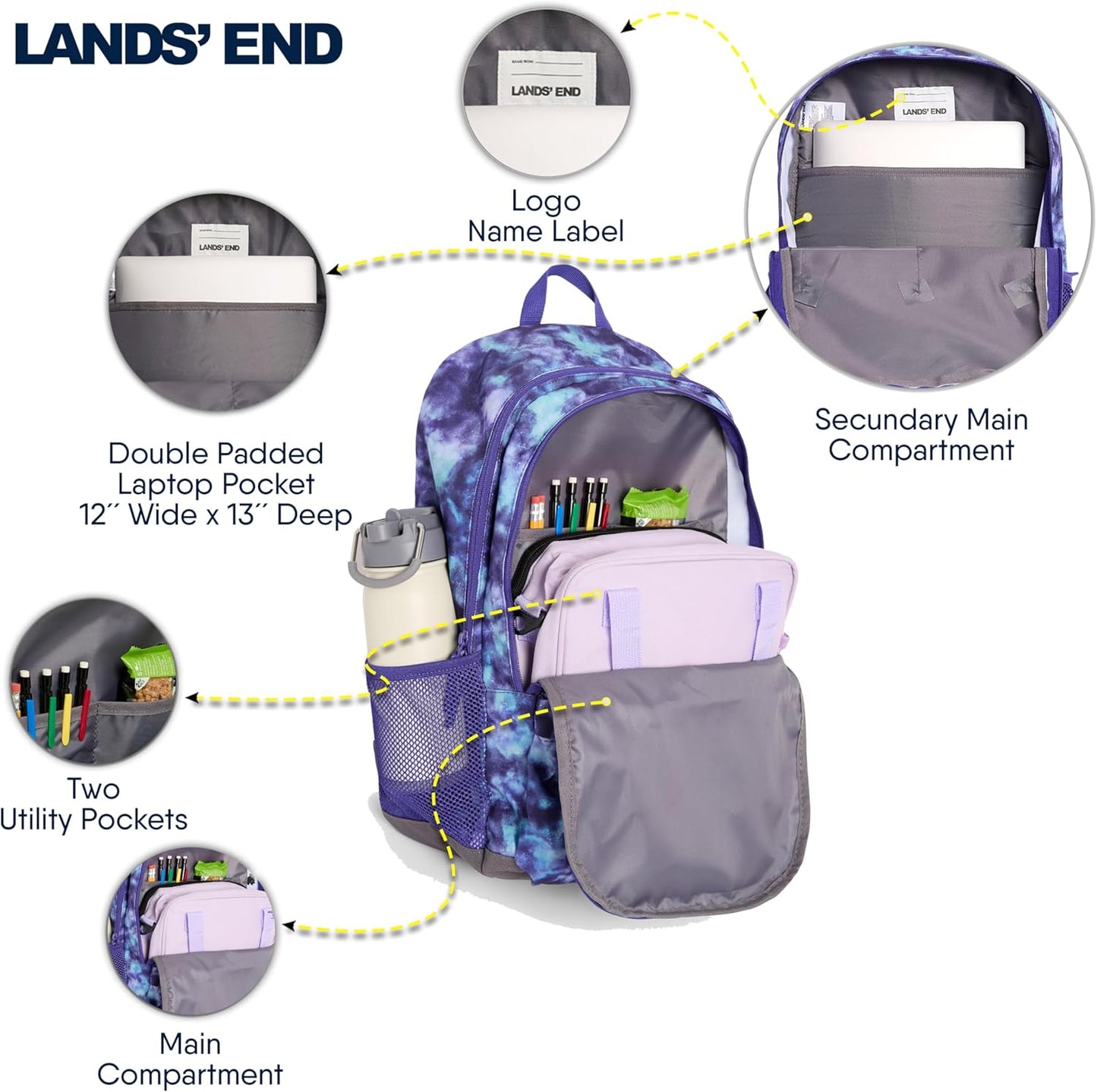 Lands' End Unisex Kids Large ClassMate Lightweight Durable Elementary School Backpack, Plum