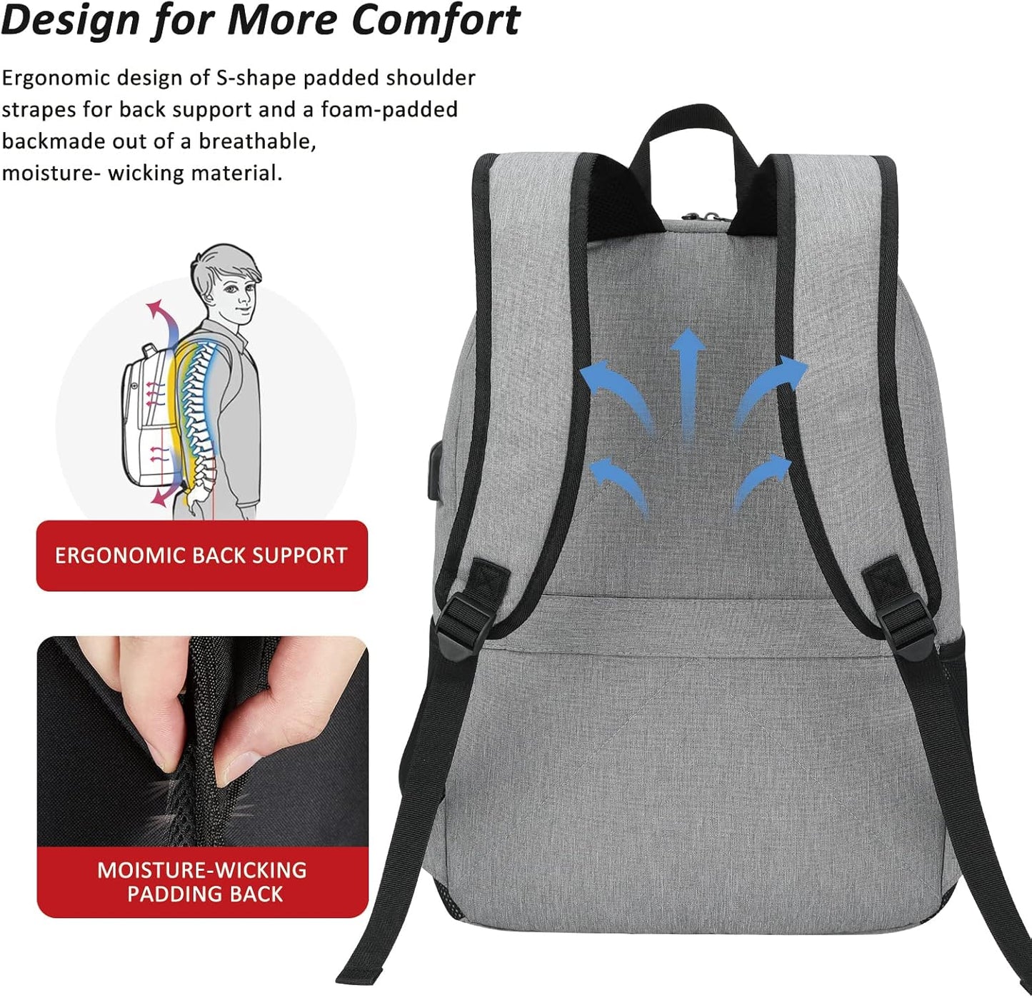 MAXTOP Travel Laptop Backpack Business Backpacks with USB Charging Port Water Resistant School College Bookbag