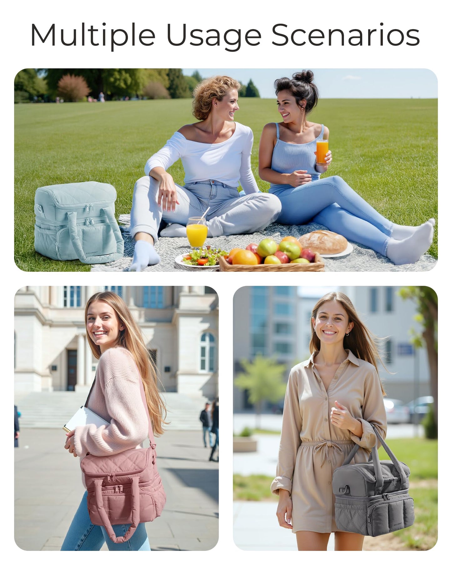 BAGSMART Lunch Bag Women, Double Deck Insulated Lunch Box, Dark Pink