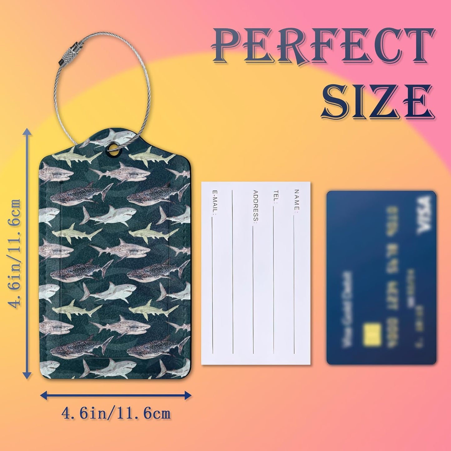 Luggage Tags for suitcases,2 Pack Cute Shark Luggage Tag,Leather Stainless Steel Loop Label Tag for Women Men Girls Travel Bag Suitcase