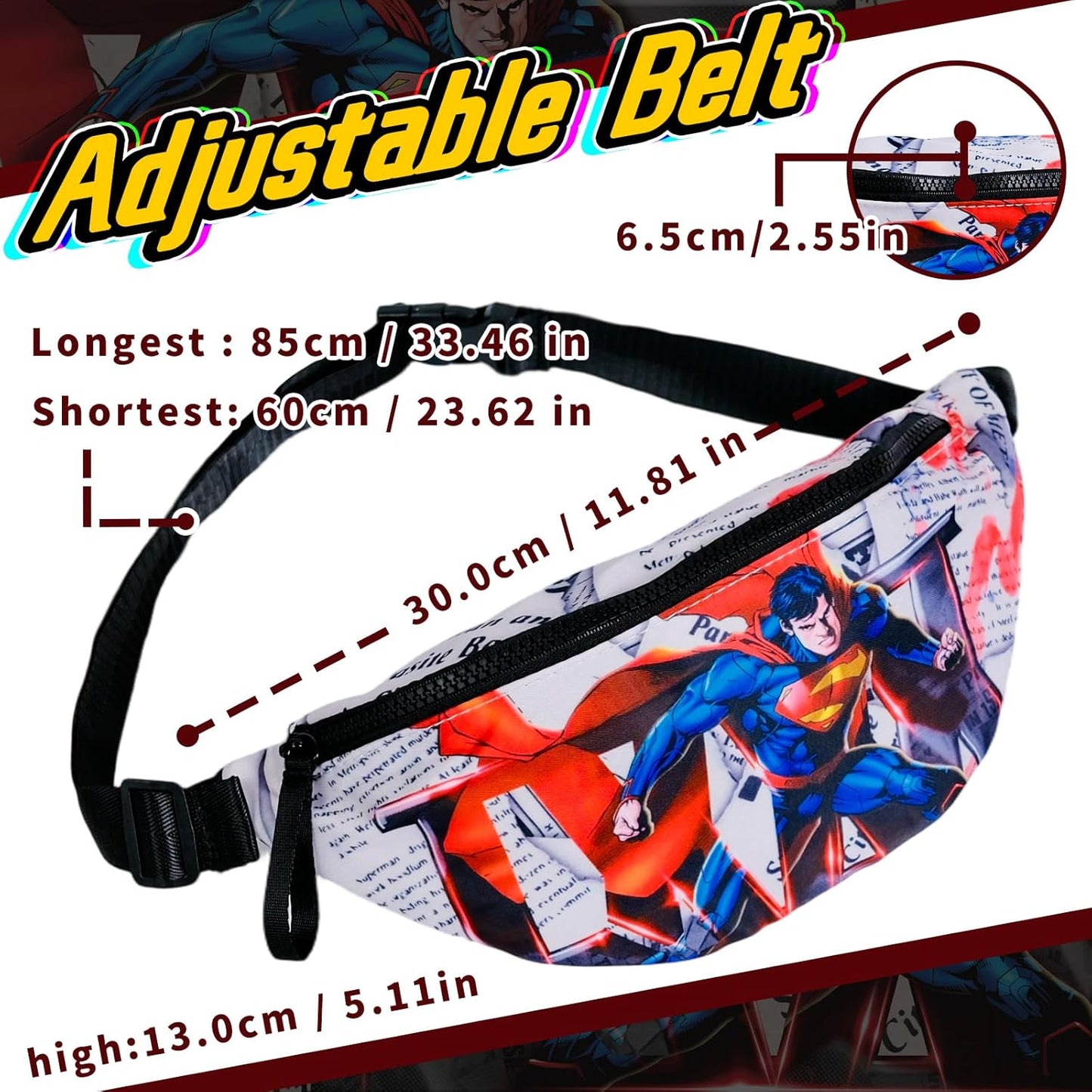 Fashion Cross Body Fanny Pack, Superhero Waist Pack Hands Free Hip Bag for Travel Running Hiking Workout Cycling Christmas Gift