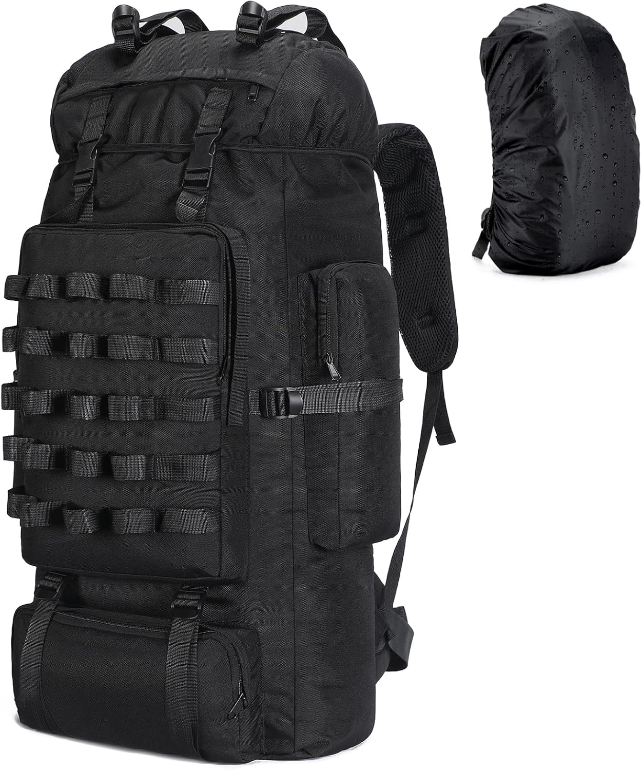 70L Camping Hiking Backpack with Rain Cover, Large Military Tactical Backpack, Waterproof Molle Racksack Travel Backpacking Daypack for Climbing Trekking