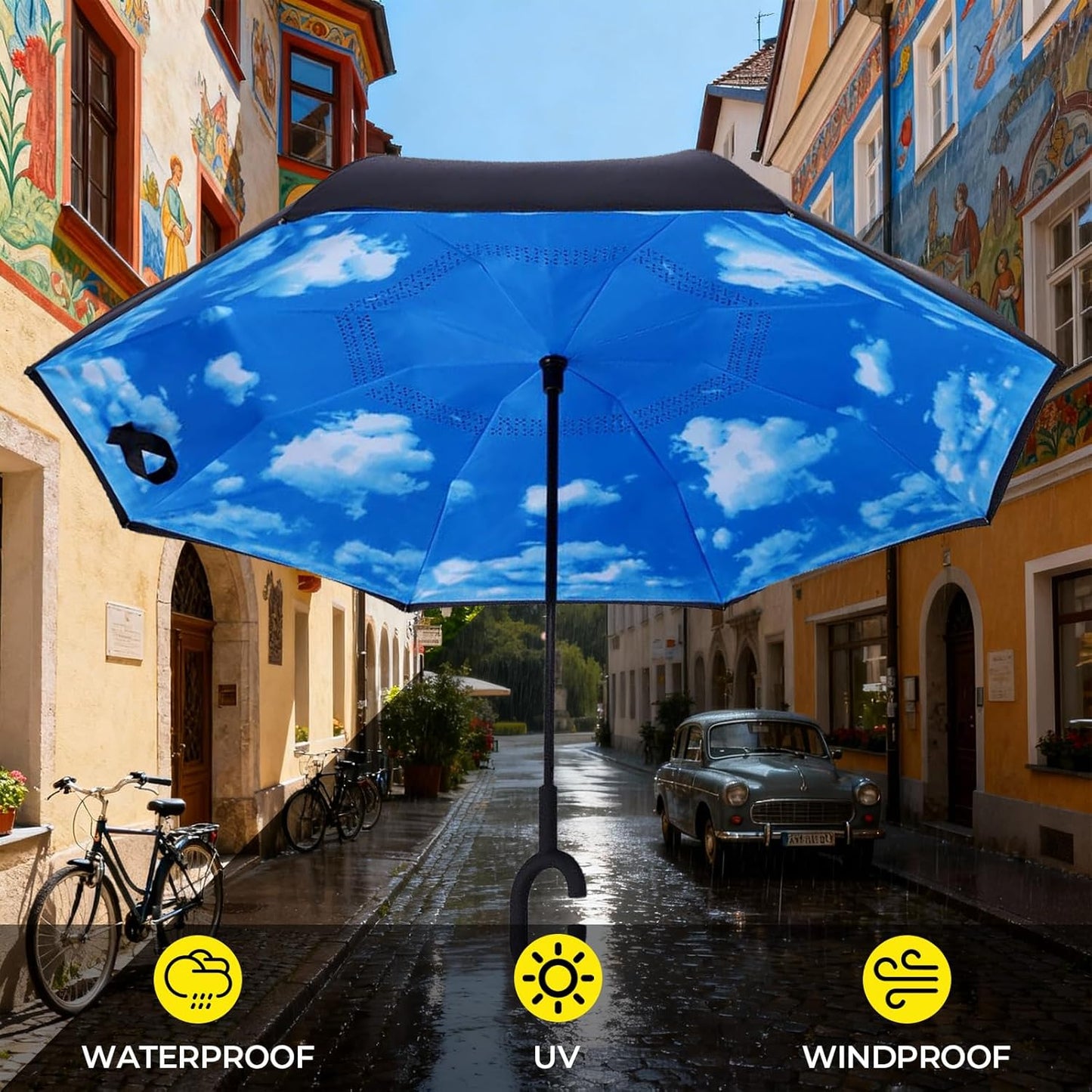 LLanxiry Windproof Inverted Umbrella, Large Reverse Umbrellas for Rain with C-shaped Handle Big Upside Down Inside Out Umbrella for Women & Men